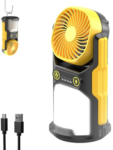 COPPA Ventilador de Camping Linterna,LF-01 USB Recargable Ventilador de Portátil LED 3 Velocidades 4 Modo Luz Ventilador Acampar Luz con Gancho Plegable para Senderismo Pescar Viajar