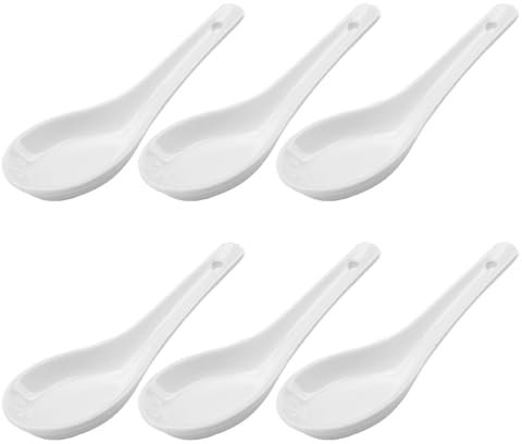 LATRAT Juego de 6 cucharas de cerámica para sopa, cucharas de porcelana, para servir cuencos de arroz, ramen, entrantes, postres, color blanco
