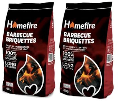 Homefiire BBQ Briquette 4kg (Pack of 2) | Long-Burning BBQ Fuel | Consistent Heat for Grilling & Roasting | Easy to Light, Low Ash | Ideal for Garden BBQs & Smokers