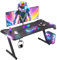 JUMMICO Bureau Gaming Professionnel RGB 160x60cm - Plateau Carbone Anti-Rayures, Imperméable - Pieds en Z, Rétroéclairage LED, Porte-Casque & Porte-Gobelet
