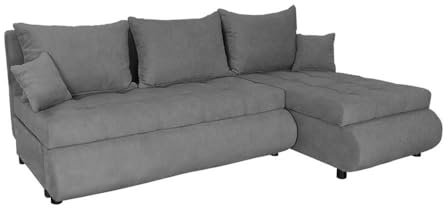 FORNIRO 24 NELA Ecksofa mit Schlaffunktion und Bettkasten - Sofa mit 3 Sitzen und Robustem Überzug - Schlafcouch L-Form Universal - Modern Couch - 199x143x80 cm (Stoff Basic, Dunkelgrau)