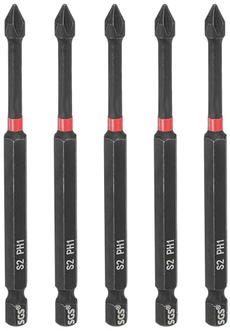 sourcing map 5pcs #1 Phillips Impact Screwdriver Bit PH1 1/4 Hex Shank 4 (100mm) Long Magnetic Cross Head Drill Bits S2 Steel Industrial Screw Driver for Impact Power Drivers, Black/Red
