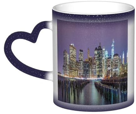 HYSDPUZK New York City Farbwechsel-Tasse in The Sky – Volldruck-Keramiktasse mit wärmeempfindlicher Technologie, Schwarz-Weiß-Transformation