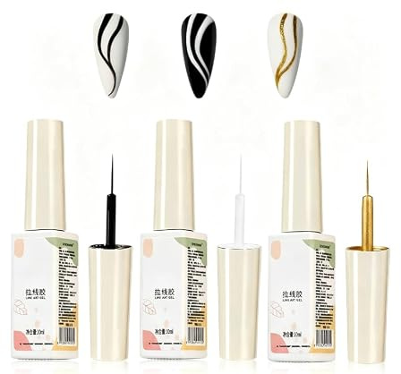 Liner Gel Nagellack Set,3 Farben Schwarz Gold Silber Weiß Gel Liner Nail Art Kit für Nageldesign,Gels Liners Nail Polish für French Maniküre DIY Drawing Line,10ML