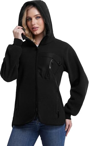 Mnking Giacca Pile Donna Invernale con Cappuccio Cerniera Felpa Sherpa Polar Hoodie Caldo Termica Lavoro Teddy Cappotto per Outdoor Running Trekking Sci