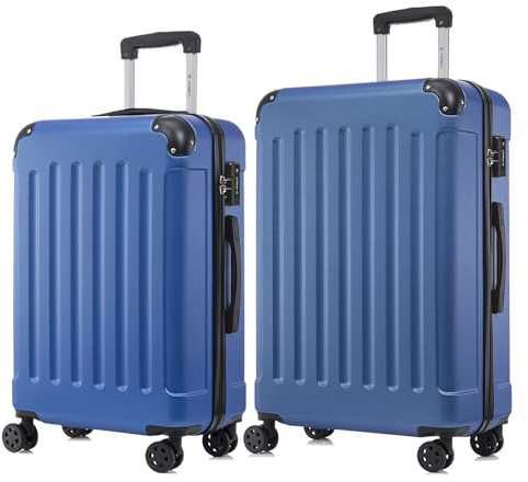 YONSLY Premium Reisekoffer TSA-Schloss,YKK-Reißverschluss Hartschalen-Koffer Trolley Kabinenkoffer Rollkoffer Suitcase Handgepäck 4 Rollen (Saphirblau, L-XL-Set)