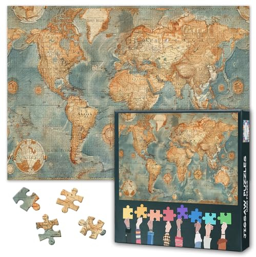 Antique Map Puzzles for Adults 1000 Pieces, World Map Jigsaw Puzzles, Adult Puzzle for Adults, Educational Fun Games or Toys for Elders Friends 20X27 INCH