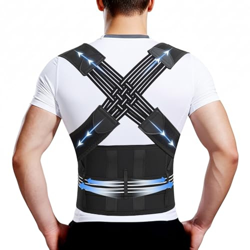 BraceTop Rücken Geradehalter Haltungskorrektur Rücken Damen und Herren, Verstellbare Haltungstrainer Rückenstützgürtel, Leicht Atmungsaktiv Schultergurt,L