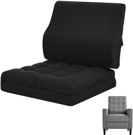 GOFORIT Sitzkissen mit Rückenkissen Set, Sitzerhöhung für Ältere, Zweilagiges Memory-Schaum Stuhlkissen, Ergonomisch Lendenwirbelkissen für Sessel, Sofa, Liegestuhl, Groß, rutschfest, Schwarz