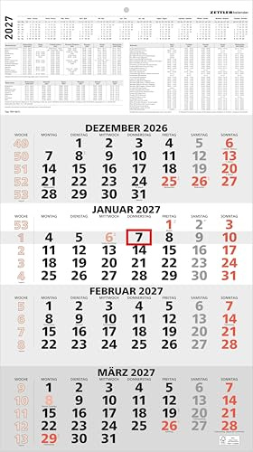 4-Monatskalender rot 2027: Wandkalender 33x59 cm mit 4 Monaten pro Blatt, Datumschieber, Wochenzählung, Feiertagen & Ferien ideal für Büro & Homeoffice | Wandkalender 33x59 cm mit 4 Monaten pro Blatt, Datumschieber, Wochenzählung, Feiertagen & Ferien ideal für Büro & Homeoffice