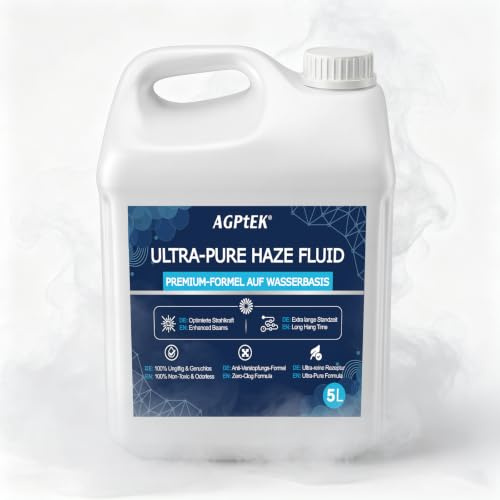 AGPTEK 5L Haze Nebelfluid, Wasserbasierte Nebelmaschine Flüssigkeit | Haze Nebelmaschine Flüssigkeitt, Langanhaltendes Nebelfluid mit verstärkten Lichtstrahlen，hochreines Haze-Liquid Smoke