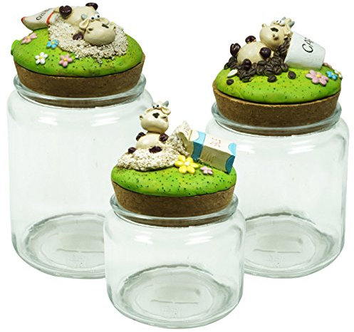 Set 3 Barattoli in Vetro Sale, Zucchero e Caffè – Decorazione con Mucca Alice