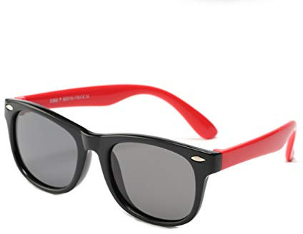 FOURCHEN Gafas de sol para niños, gafas de sol para niños/niñas Clout Goggles Oval Mod Gafas de sol retro para niños Round Lens negras (polarized black red)