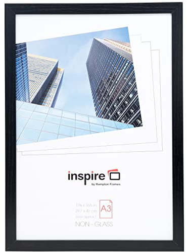 Hampton Frames OXFORD A3 (29,7 x 42 cm) Cadre Poster Noir avec Façade en Acrylique (Non-Verre) – Pack de 1