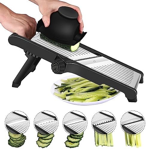 Affettatrice Mandolina per Verdure Professionale - Affetta Verdure con Guanti di Sicurezza, Regolabile in Acciaio Inox, Fare Fette Spesse da 1 a 9 mm, Taglia Verdure Manuale