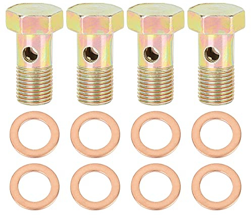 X AUTOHAUX Boulons Banjo Frein M10x1.0 Métal 4 Pièces pour Véhicules | Taille 25x15mm, Diamètre Rondelles M10, Convient Voiture Moto Scooter, Tête Hexagonale, 8 Rondelles Incluses