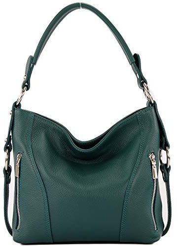 modamoda de T202 Damen Leder Henkeltasche Schultertasche handmade in Italy, Farbe:Petrol