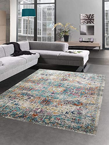 CARPETIA Teppich Outdoor Orientteppich Ornamente Wohnzimmerteppich Vintage in grau blau Größe 160x230 cm