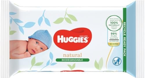 Huggies Natural Care Biodegradable Baby Wipes - 12 Packs (576 Wipes Total) - Fragrance Free, Plastic Free, Recyclable Packaging