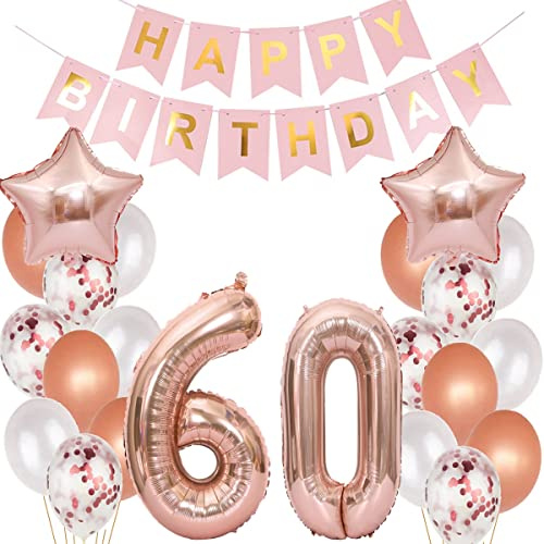 Ballons 60 Anniversaire Décoration Or Rose - Déco pour Femme 60 Ans (60 Pièces)