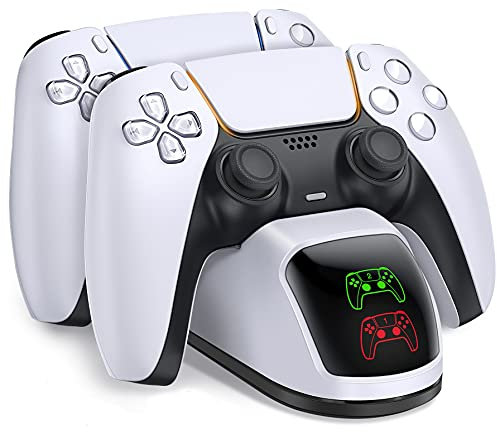 HEYLICOOL PS5 charging station,PS5 controller charger for Playstation 5 DualSense Controller,PS5 controller charging dock for Sony PS5 Remote w/Fast Charging Type C Cable White