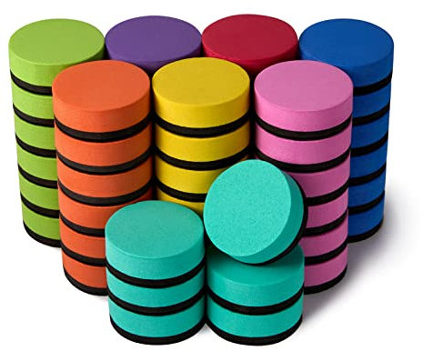 Favide 48 Stück magnetische Whiteboard-Trockenradiererer, Kreidetafel-Reiniger für Klassenzimmer, Zuhause und Büro (rund, 8 Farben)