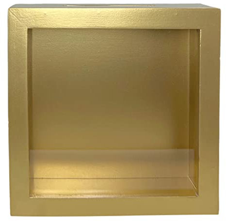 Spardose Sparbüchse 3D-Bilderrahmen mit transparenter Frontscheibe, Geschenk Sparschwein, Verpackung für Geldgeschenk (Blanko - Gold, Rechteckig)