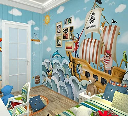 Fototapete 3D Wallpaper Boot Jack Sparrow Wandbild Pirat 3D Cartoon Tapete Für Baby Kinder Kinderzimmer Wandmalereien Wasserdicht 350 X 245 cm Schlafzimmer Wanddekorationen
