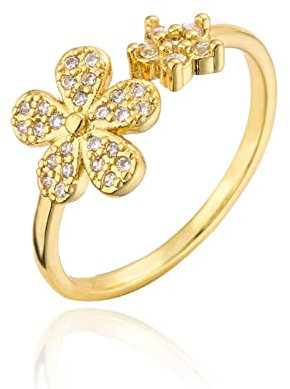 Damen Offener Ring Kupfer Vergoldet AAA Zirkon Schmetterlingsring Handschmuck Einstellbar Mädchen Geburtstagsgeschenk (11746B)