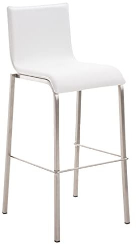 TPFLiving Barhocker Avon mit bequemer Rückenlehne und angenehmer Fußstütze - Edelstahl - Sitzfläche: Kunstleder Weiß