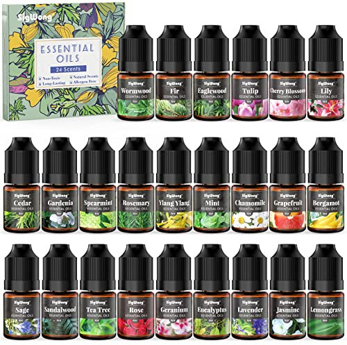 Essential Oils Set, 24 Scents Pure Fragrance Oils for Candle & Soap Making, Long Lasting Natural Scent for Diffuser, Humidifier & Body Massage, Aromatherapy, 6ml/0.2oz Each