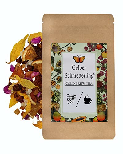 Teeparadies Löw Gelber Schmetterling® Kaltgetränk Mango Mandarine Früchtetee lose 500g - Magenmild & Natürlich - Kalt & Warm Aufgießen - Hot & Cold Tea Teemischung