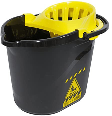 CABLEPELADO Cubo Fregona señal Advertencia Escurrefacil - Menos Esfuerzo para Fregar y escurrir - 15 litros - PP5 - Resistente - Fabricado en España Color Negro y Amarillo