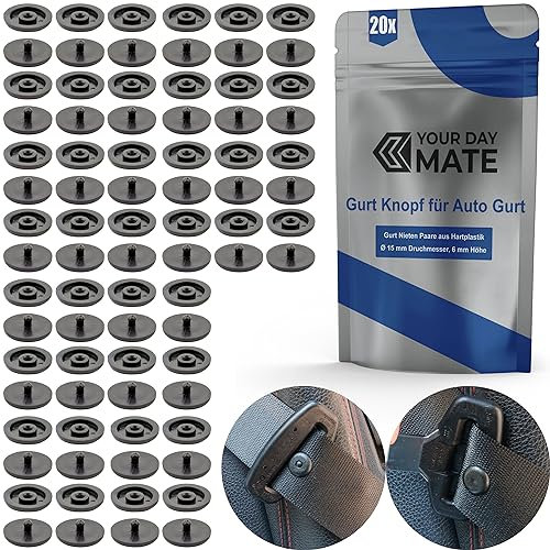 Gurt Knopf für Autogurt, 20 Paare, Hartplastik, Schwarz, für viele KFZ-Gurte, Sicherheitsgurt Rücklauf Sicherung, Sicherheitsgurt Nieten, Autogurt Niete Sitz, Autositz Gurtreparatur, Ersatzteil PKW