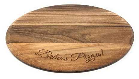 Personalised Round Rustic Acacia Wood Chopping Serving Pizza Board - Any Message Engraved