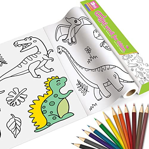 JunD Schneidbare zeichenrolle für kinder, 30 * 300 cm Große DIY Ausmalrolle für Kinder selbstklebend, Malrolle für Kinder zum Ausmalen, Zeichenrolle Ausmalen für kinder ab 5 jahren Geschenk