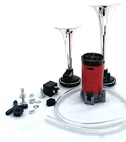 Tromba Doppia per Auto Elettropneumatica Bitonale Corno 12v Con Compressore Trombe Cromata Autocarri Treni Barche Auto e Furgoni