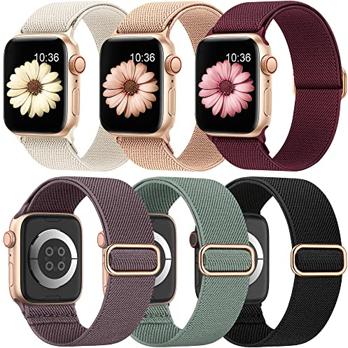 Higgs 6 Pack Stretchy Nylon Strap Compatible with Apple Watch Straps 38mm 40mm 41mm 42mm 44mm 45mm 46mm 49mm, Adjustable Sport Elastic straps for iWatch Series 11/10/9/8/7/6/5/4/3/SE Ultra3 2 1