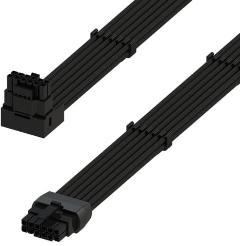 LINKUP - AVA Rechtswinkliges 600W PCIE 5.0 16Pin (12+4) Hochstrom-Netzkabel | Gepresster & gelöteter Typ 16AWG ummantelt | Kompatibel mit RTX5000 RTX4000 RTX3000 FE | 70cm Schwarz