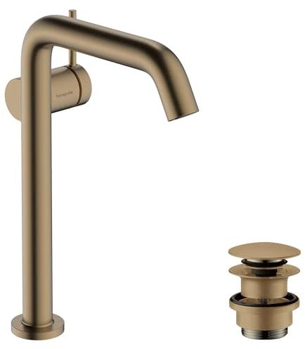 hansgrohe Tecturis S Fine - Mitigeur de lavabo avec vidage Push-Open, économie d'énergie (CoolStart), Robinet salle de bain 240mm, économie d'eau (EcoSmart+), Bronze brossé, 73370140