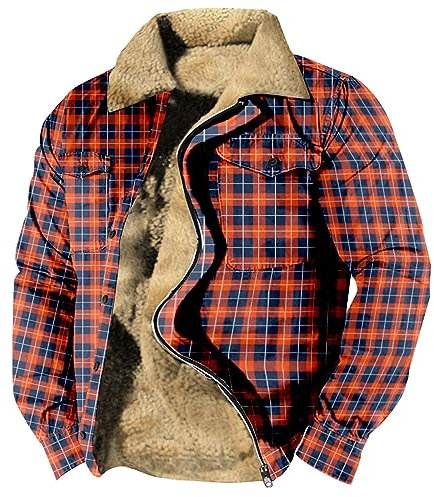 LUNULE Bomberjacke Herren Winter Weihnachtsmann Mantel Warnjacke Herren Herbst Winter Warm Plaid Fleece Holzfällerhemd Mit Kapuze Lässige Outdoor Kariertes Zipper Hoodie (Red, XL)