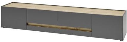 TV Unterteil Lowboard in Eiche Wotan Holz und grau matt Wohnzimmer Fernseher Schrank Mediaschrank TV-Board 220 x 40 cm Center (TV-Lowboard 3)