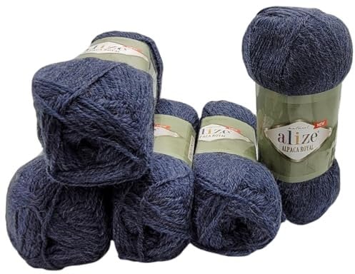 5 x 100 Gramm Ilkadim Export Alpaka Royal Strickwolle, 500 Gramm Strickgarn einfarbig mit 15% Alpakawolle (jeansblau 203)