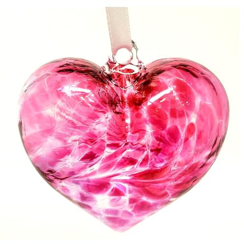 Décoration en forme de cœur en verre soufflé rose – Petit cœur de 7,6 cm à suspendre fait à la main Décoration d'intérieur