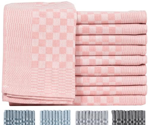 Zestri Profi Zwirn Grubentücher 50x70 cm | 10er-Set Küchenhandtücher | Rose Kariert | 100% Baumwolle 200 g/m² | Oeko-TEX 100 | Saugstark & Modern | Abtrockentücher Küche Geschirrhandtuch Küchentuch