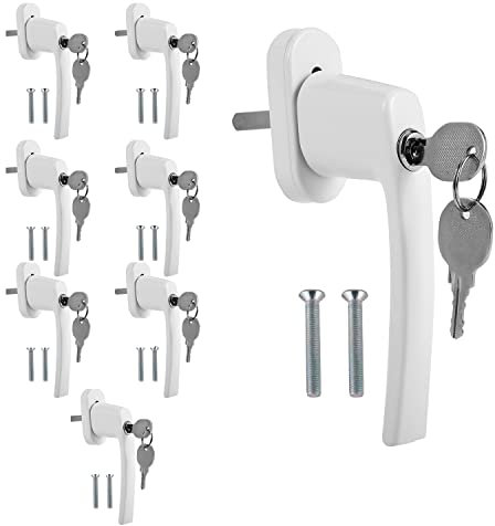 Fiqops 8set Fenstergriff Aluminium, kindersicherung mit Schloss, abschließbar Sicherheitsfenstergriff in Stiftlänge 35mm, Fensterschloss gleichschließend mit Key, Fenstergriff Weiß