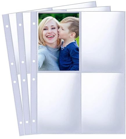 30 Stück Klarsichthüllen 4 Fächer Foto Hüllen, Transparente Postkartenhüllen A4 Ringbuch Zur Aufbewahrung von Fotos Postkarten Souvenirpapier (120 Taschen)