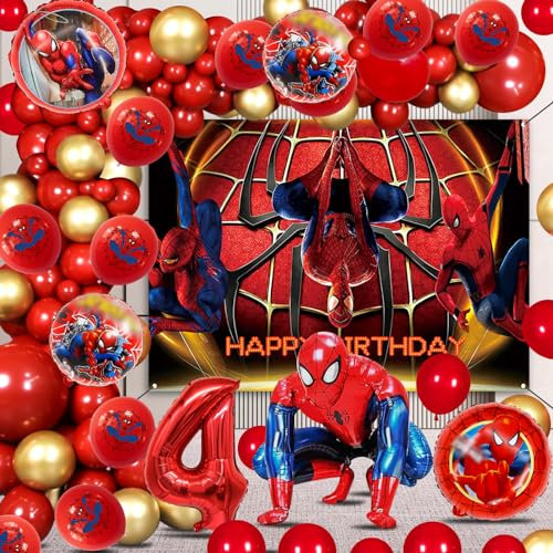 Spiderma Deko Geburtstag Kinder 4 Jahre, Spiderma Ballons Zum Geburtstag 4, Folienballon 4 Spiderma, Spiderma Geburtstagsdeko Ballon Girlande, Spiderma Geburtstagsdeko Hintergrund