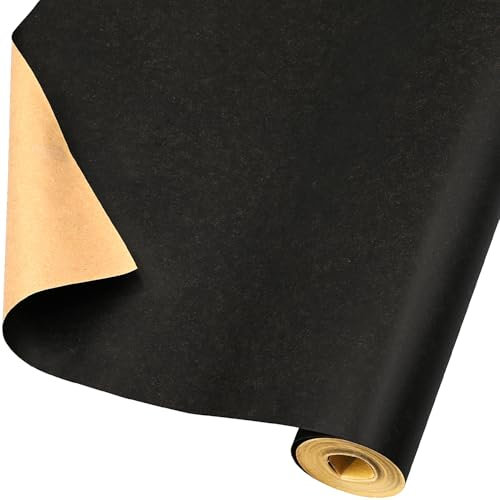 ADQUATOR Rouleau de papier cadeau kraft noir de 43 cm x 12 m, couleur unie, parfait pour mariage, festival, anniversaire, fête prénatale