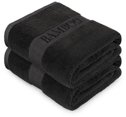 Bamboo Towels Hand Towels 2PK (50 x 80) Cm | 500 GSM Black Hand Towels For Bathroom | Super Absorbent Quick Drying Towel | 60% Bamboo, 40% Cotton Black Hand Towel Set For Spa Gym Towels